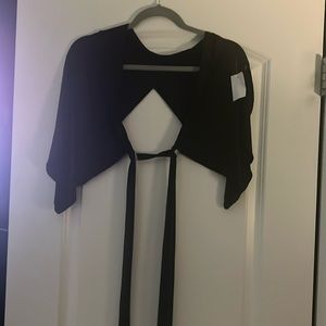 Charolette Russe Lightweight Tie Round Shoulder Shrug Cropped Top Black NWT